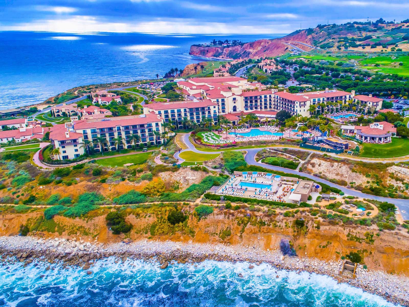 Coastal resort aerial view of surroundings